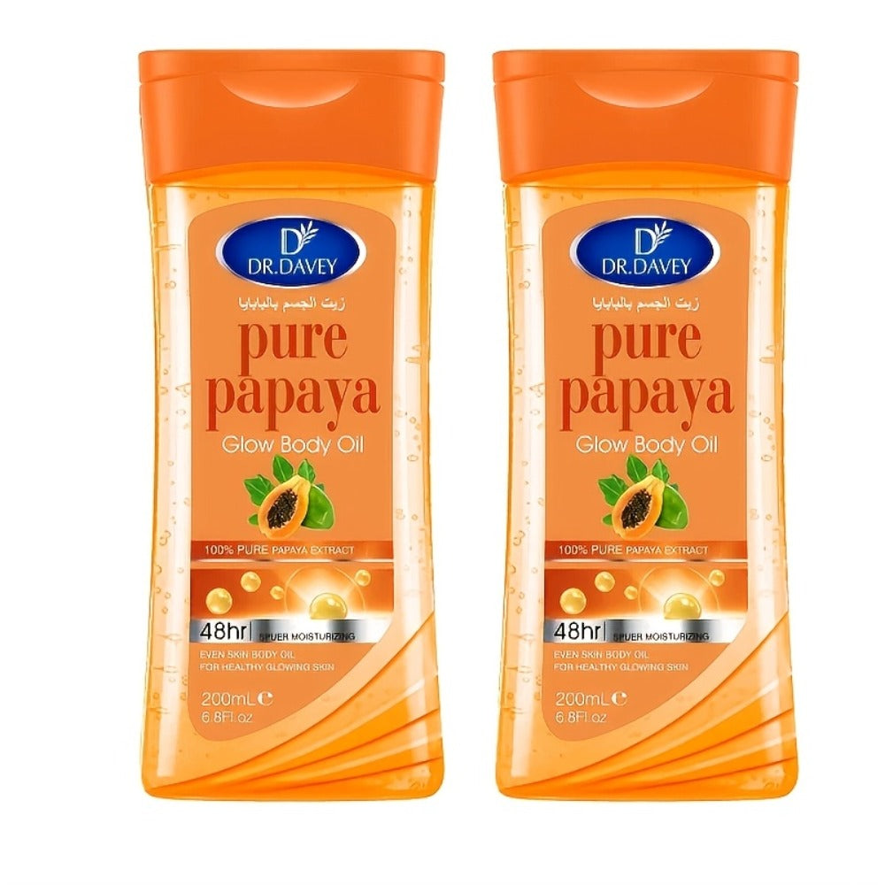 Papaya Glow Body Oil, Two-Piece Set of 200ml Flip-Top Bottles with Coordinated Orange Labels — image 3