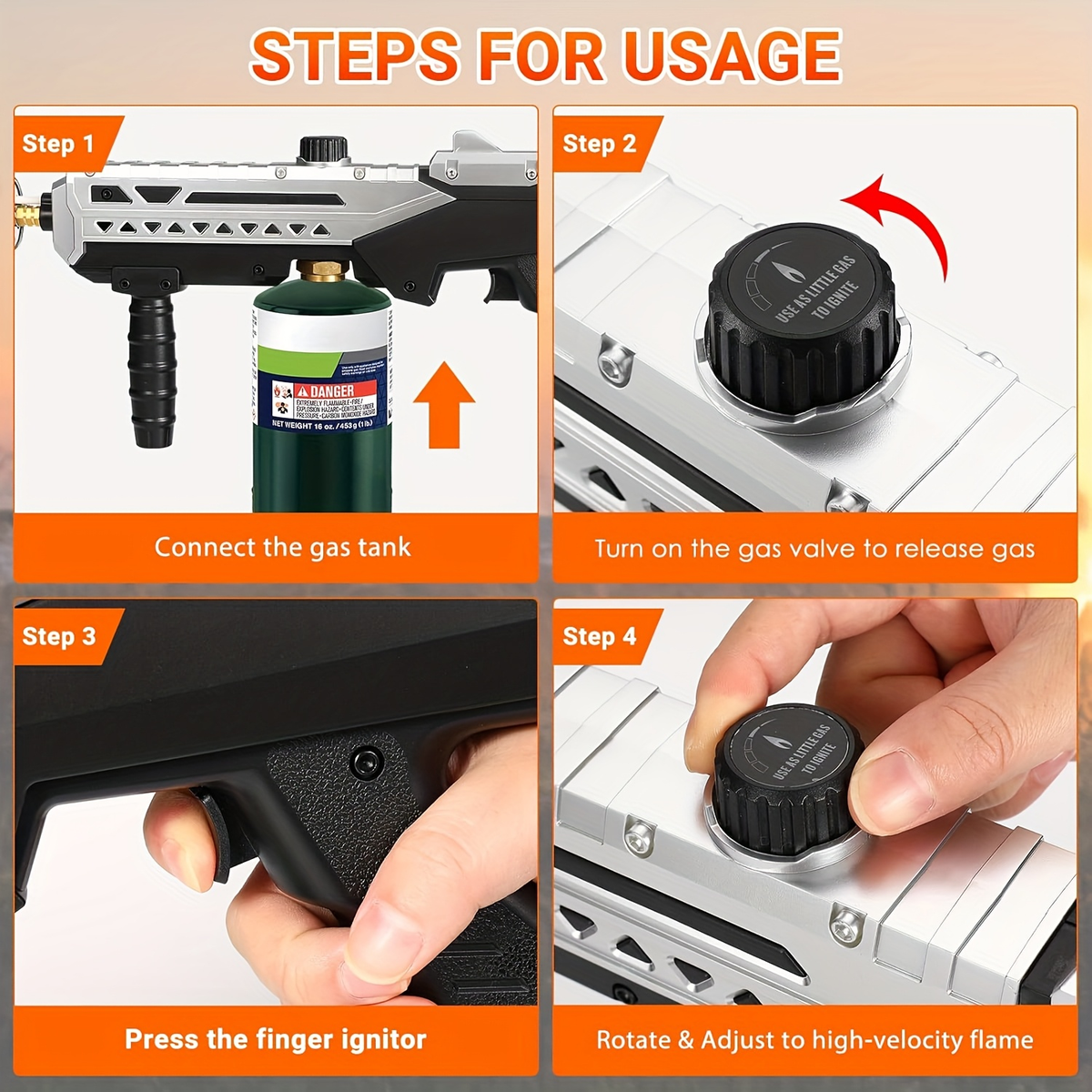 Long-Handle Propane Grill Torch with Adjustable Flame, Trigger Ignition and Silver-Black Finish — image 7