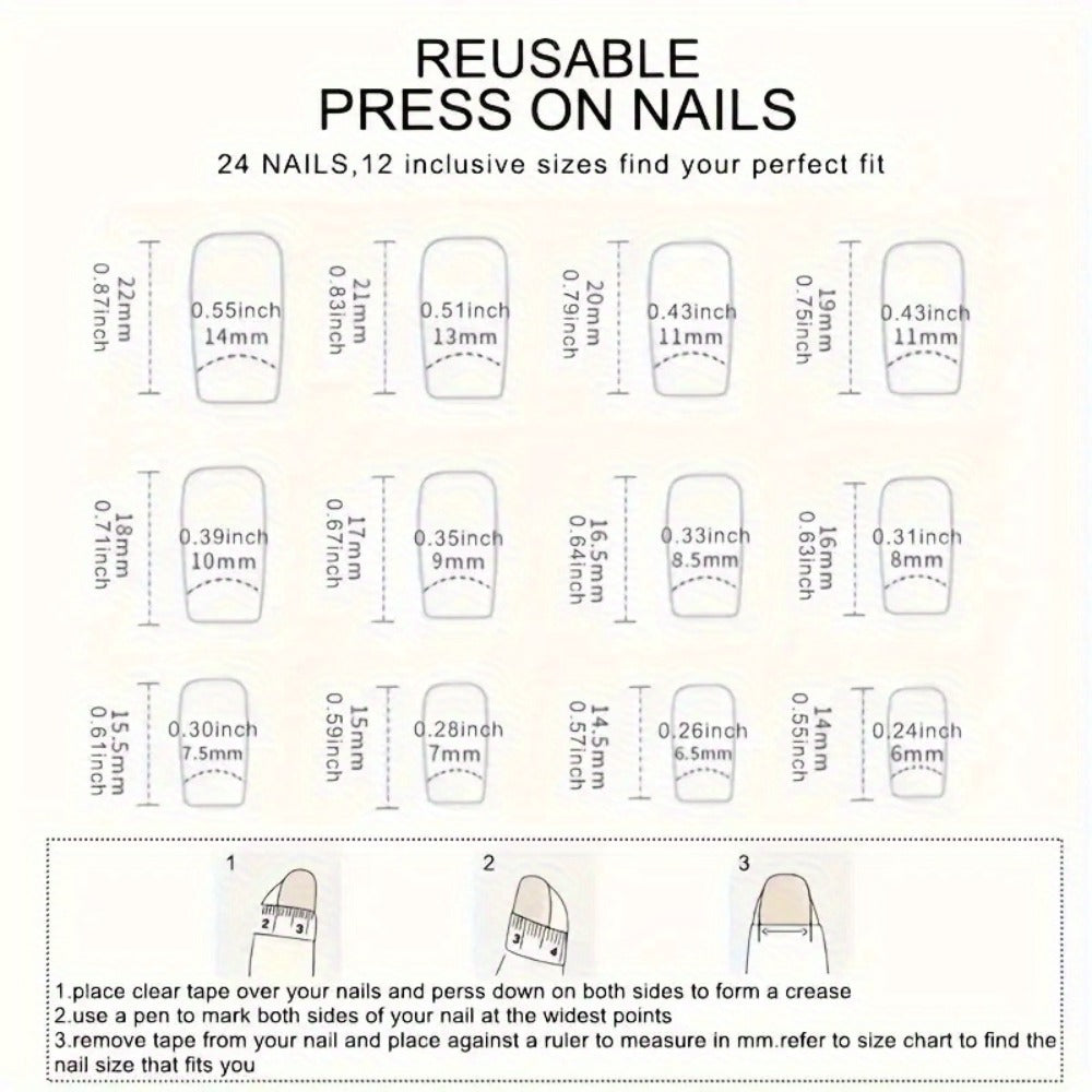 Press On Nails 120-Piece Medium Square Set with Glossy Floral and Striped Designs in Five Packs — image 3