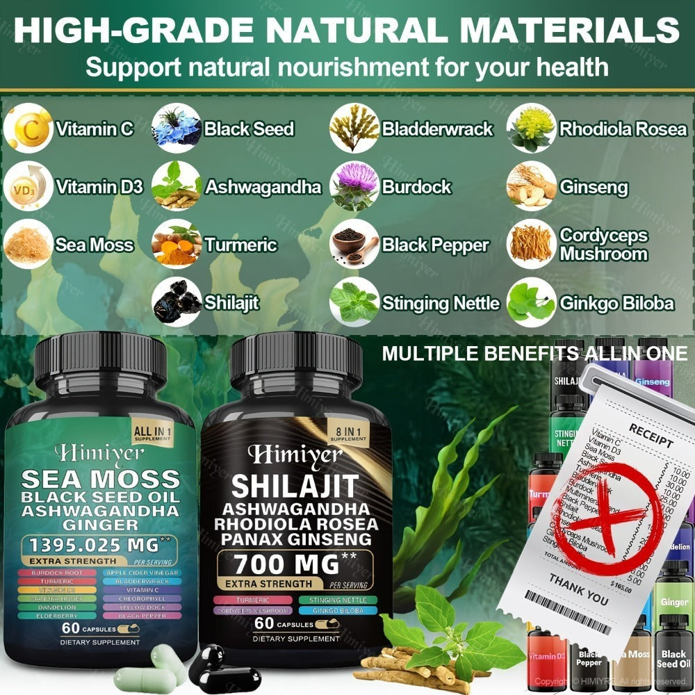 Dietary Supplement Six-Bottle Bundle with Himiyer Label, Sea Moss and Shilajit 60-Capsule Formulas — image 9