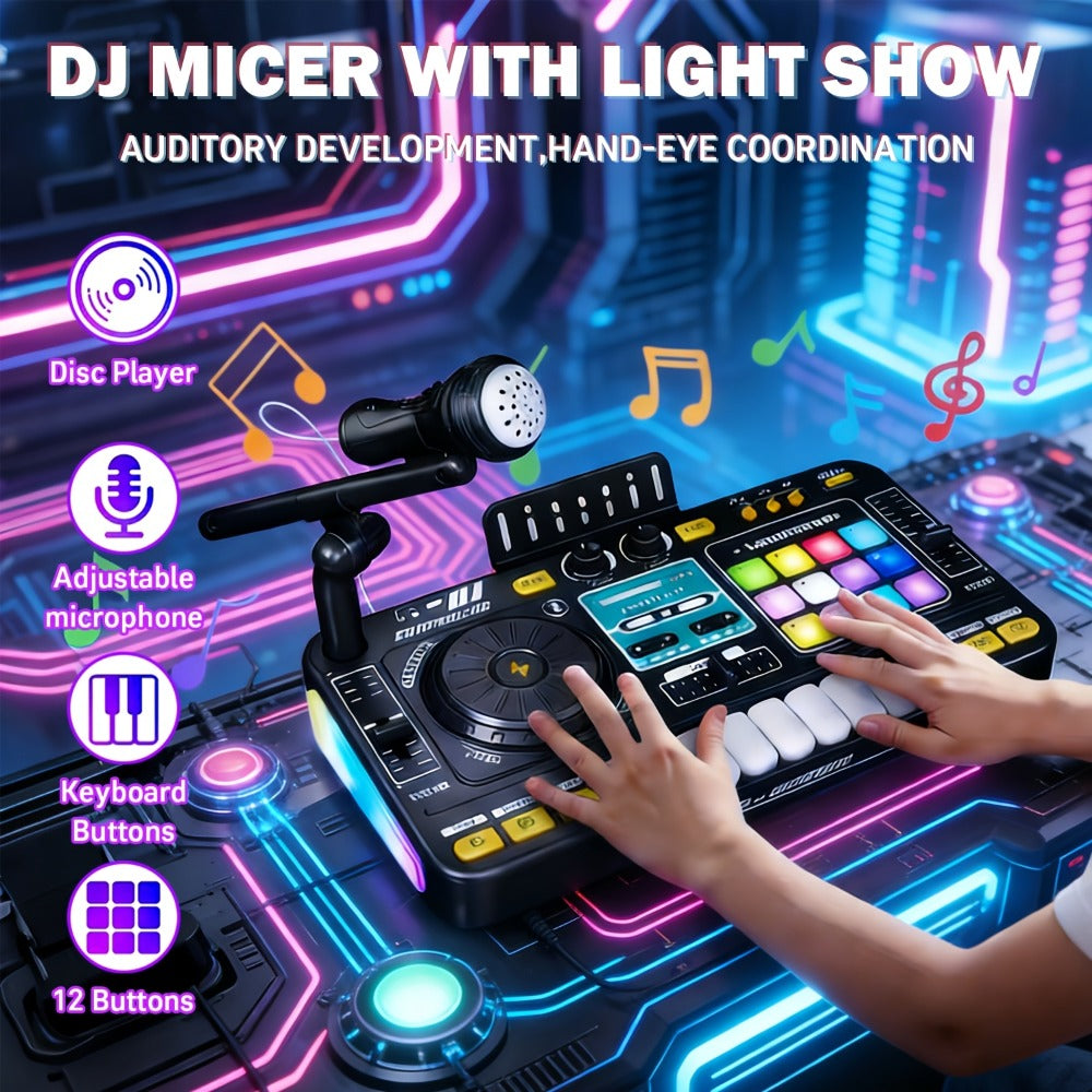 Kids DJ Mixer Toy Set with LED Lights, Microphone & Piano Keys, 100+ Sound Effects, Disco Mode, Rechargeable — image 2