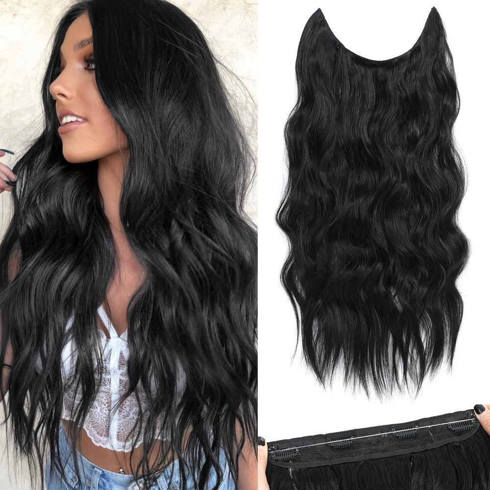 Invisible Wire Hair Extensions 22 Inch for Women – Transparent Fish Line 4 Clips Long Wavy Hairpiece for Thin Fine Hair — ima