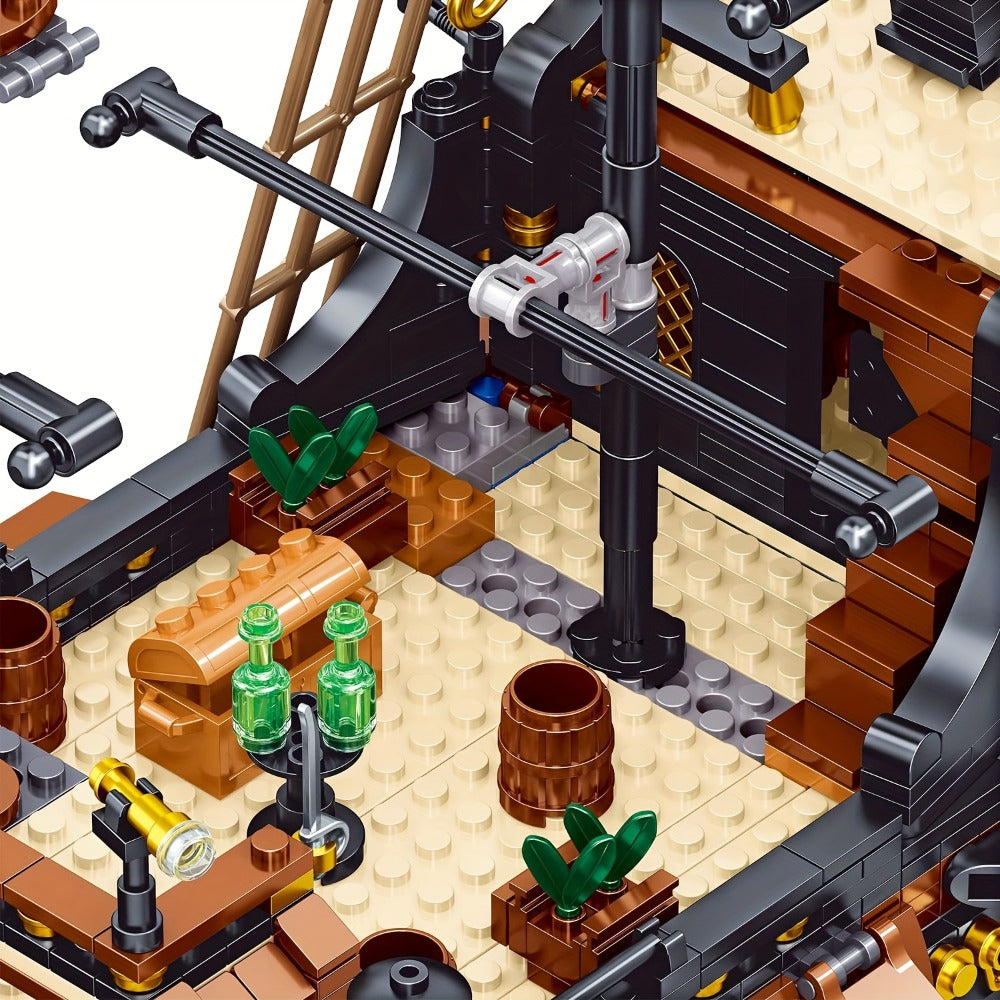 1282-Piece Pirate Ship Building Block Model with Black Sails, MY051 Checkout Code and Pictured 30.48 cm Length — image 8