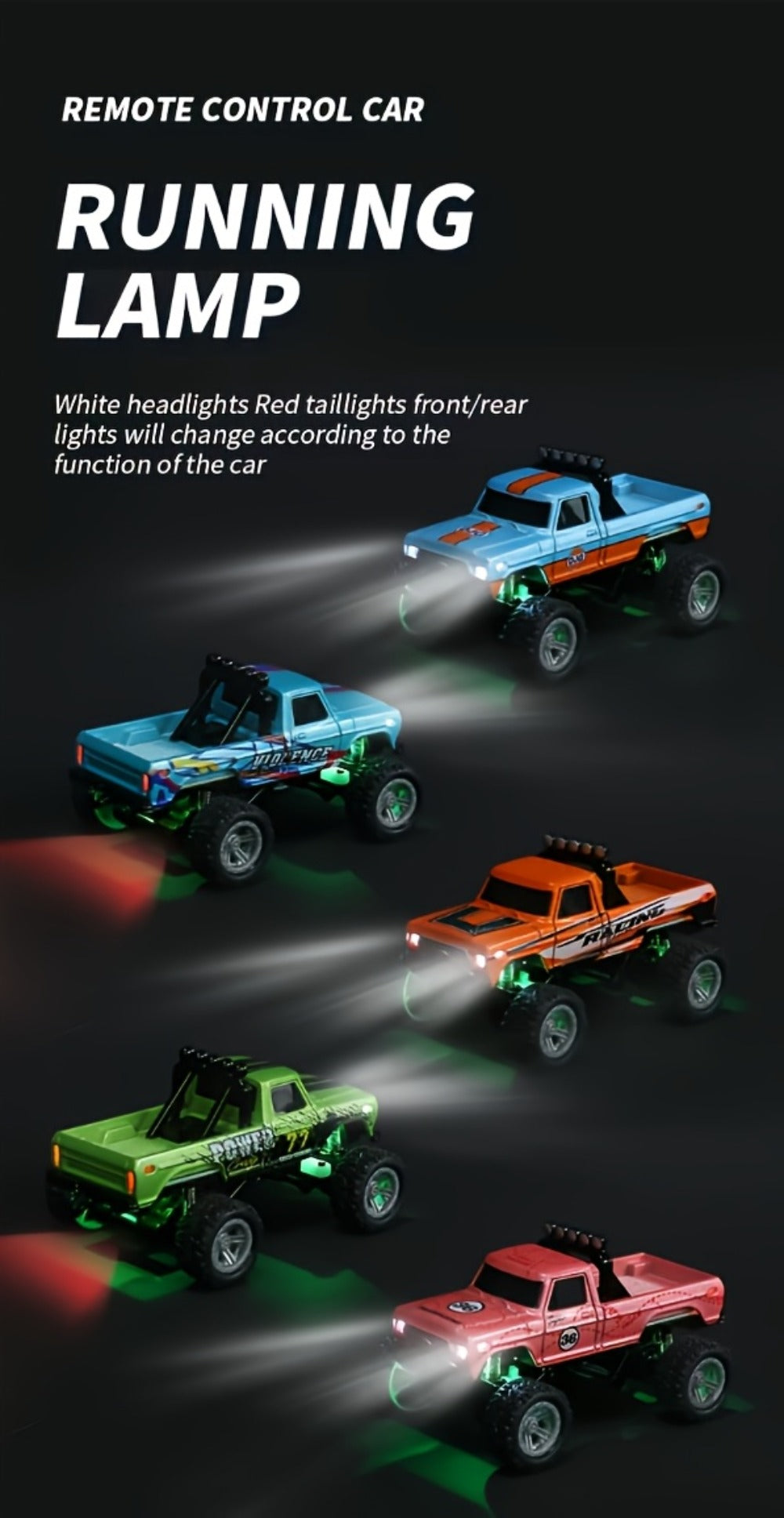 Remote Control Car, 1:64 Scale Alloy Mini Off-Road Truck with 2.4GHz Control, Shock Suspension, Running Lights and Five Color