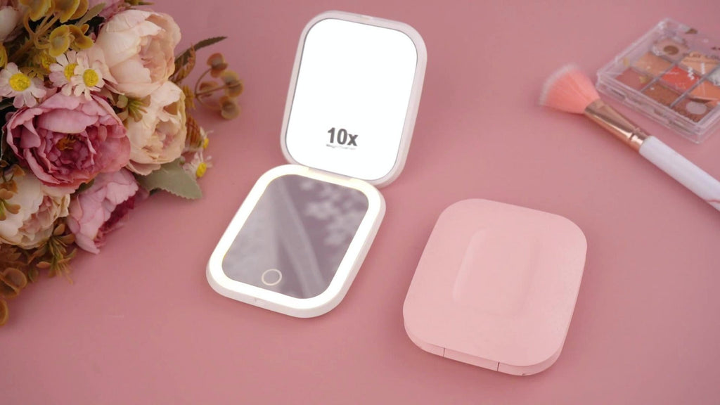 10X LED Lighted Compact Mirror USB Rechargeable 1X 10X Magnification Dimmable 3-Color Touch Screen – Double Sided Portable Tr