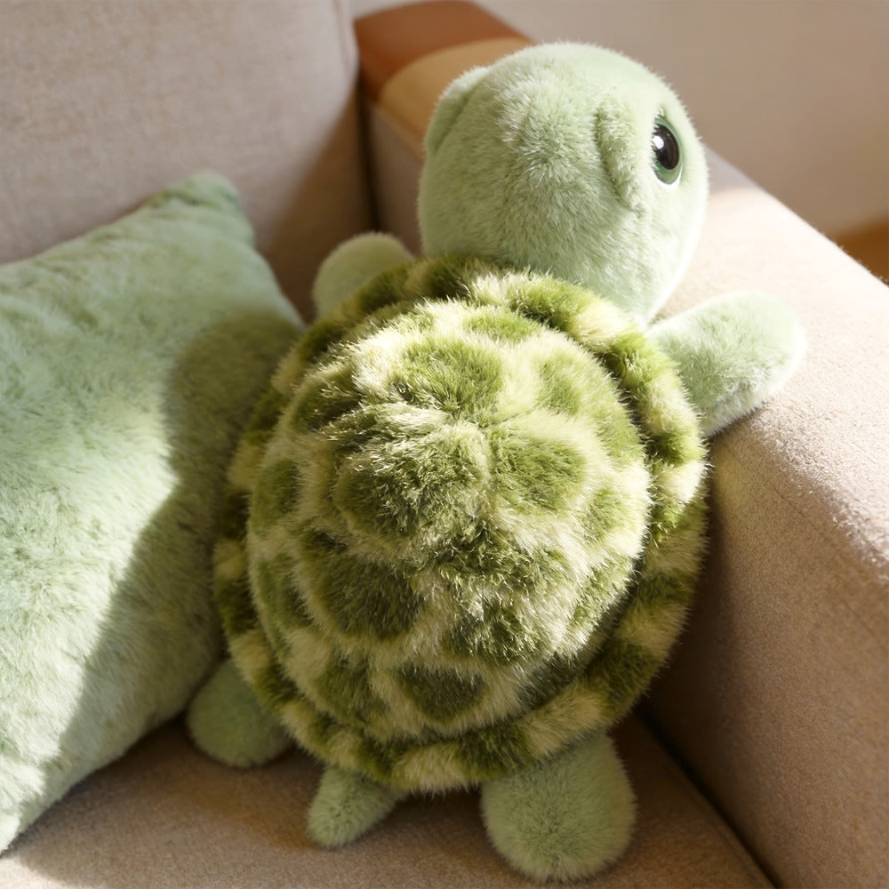 Stuffed Animal Big-Eye Turtle Pillow in 15.75-Inch Size with Melancholy Face and Soft Plush Fabric — image 3