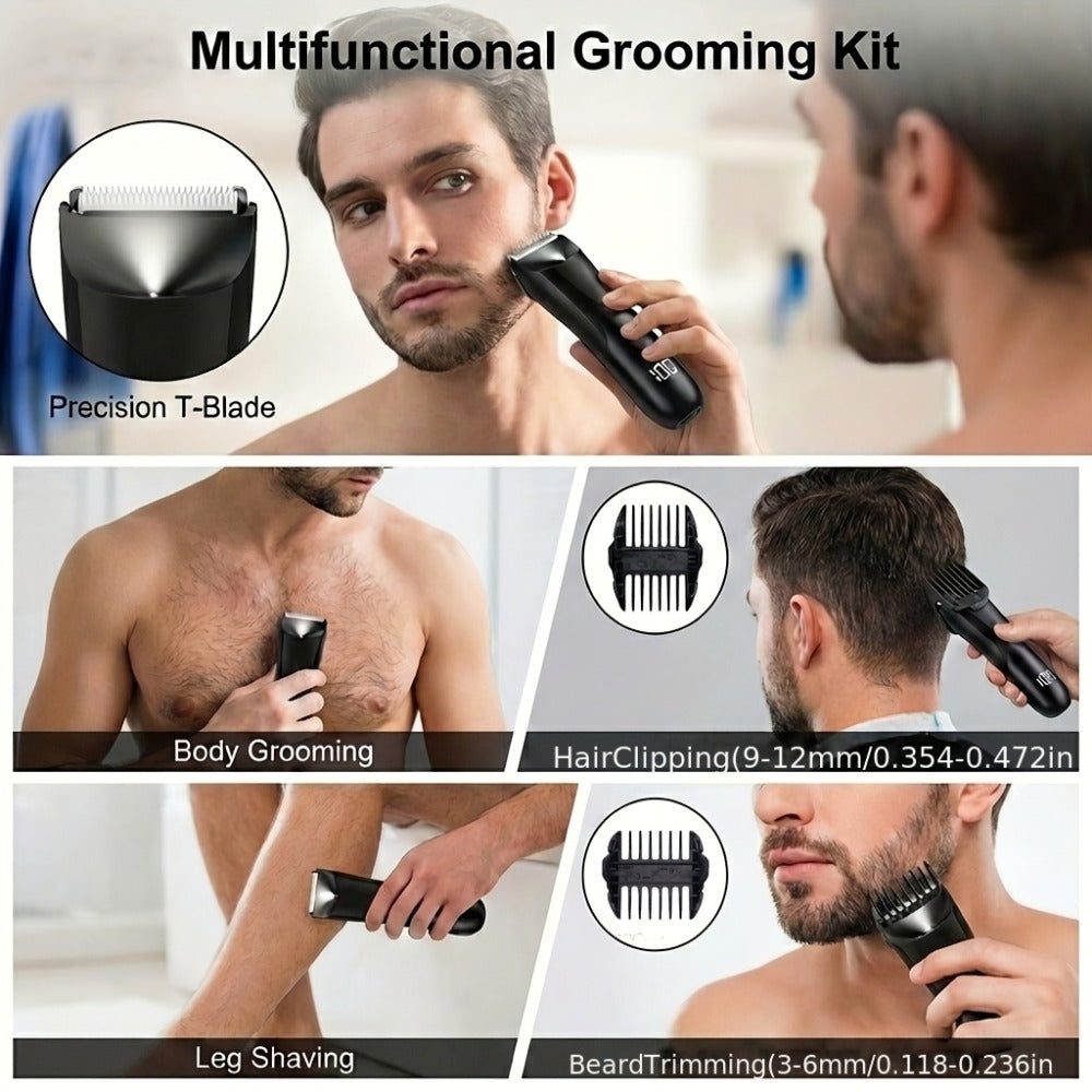 V-Shaped Ceramic-Blade Body Hair Trimmer with LCD Display, USB Cable, Guide Combs and Six Finish Options — image 4