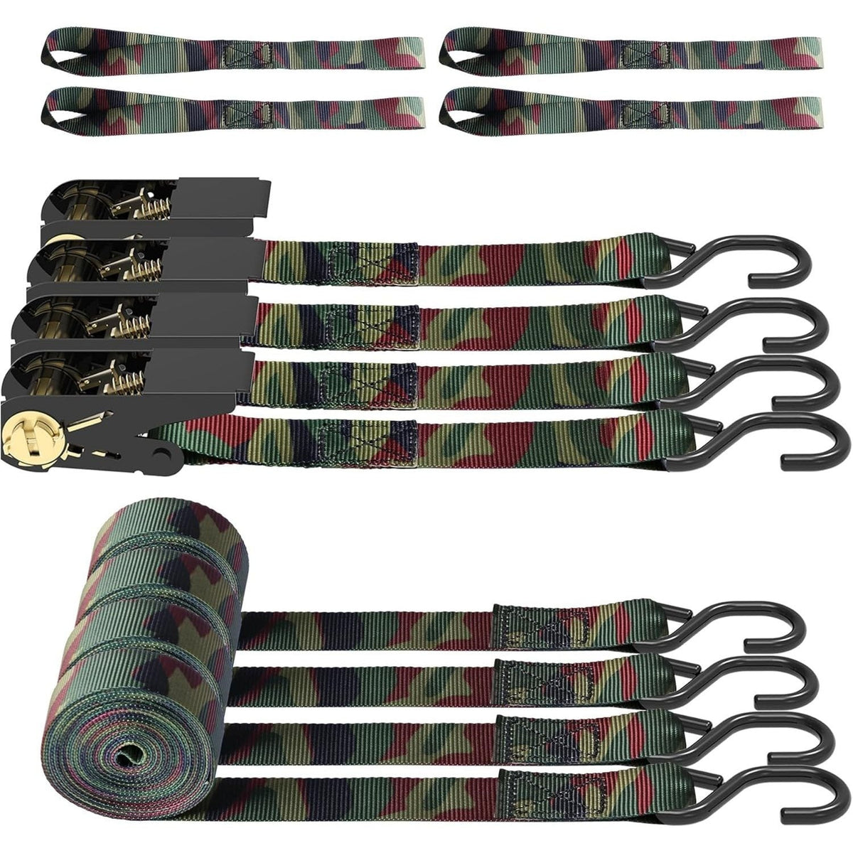 Ratchet Tie Down Straps 4-Pack 15FT 1, 500 lb Break Strength Heavy Duty with Soft Loops & Storage Bag – High-Visibility Webbi