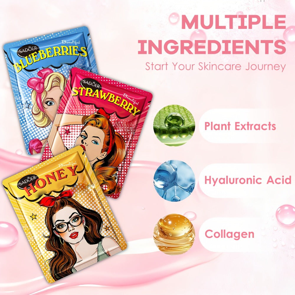 Rose Honey Strawberry Face Mask Set Eye Lip Masks Fruit Extract All Skin Types Skincare Gift Set 32pcs / 60pcs — image 7