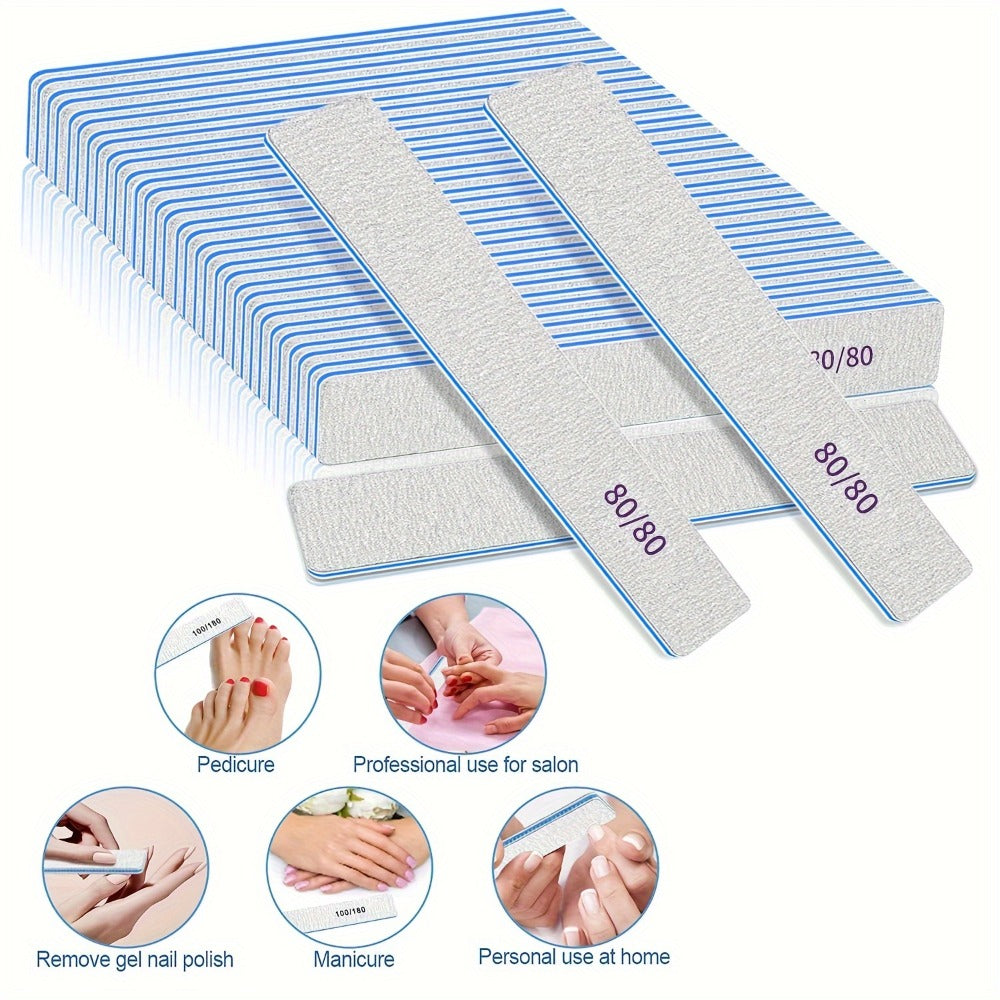 Professional Nail Files 50pcs Bulk Set Double Sided Emery Boards – 80/80, 100/100 & 100/180 Grit Options for Acrylic — image 
