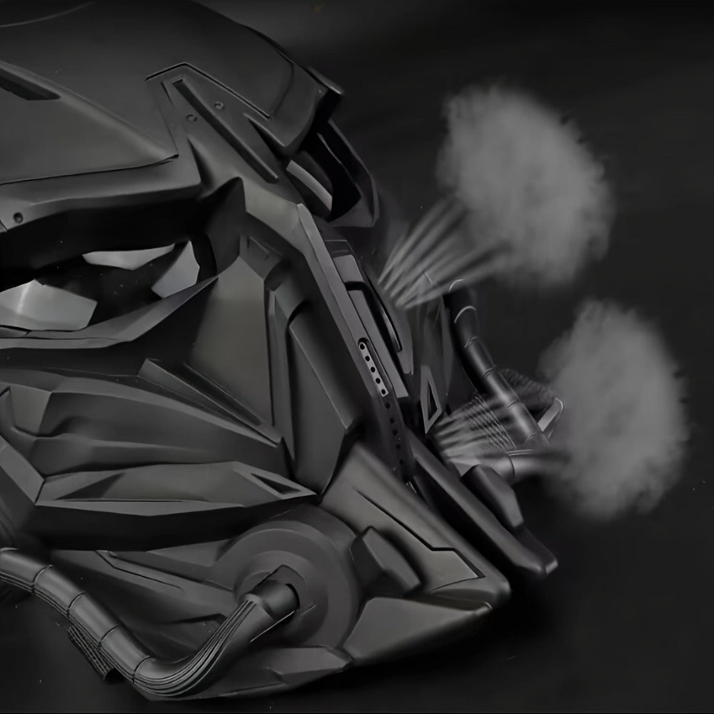 Black Mechanical Costume Mask with Sculpted Lower-Face Panel, Dark Eye Visor and Side Vent Details — image 4