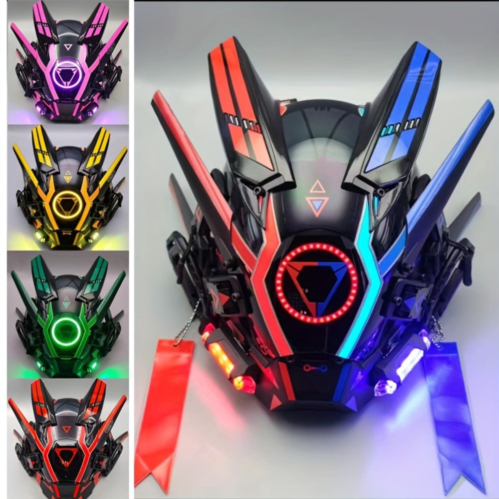 LED Mechanical Costume Mask with 10.23-Inch Height and Yellow, Green, White, Red or Blue Light Options — image 2