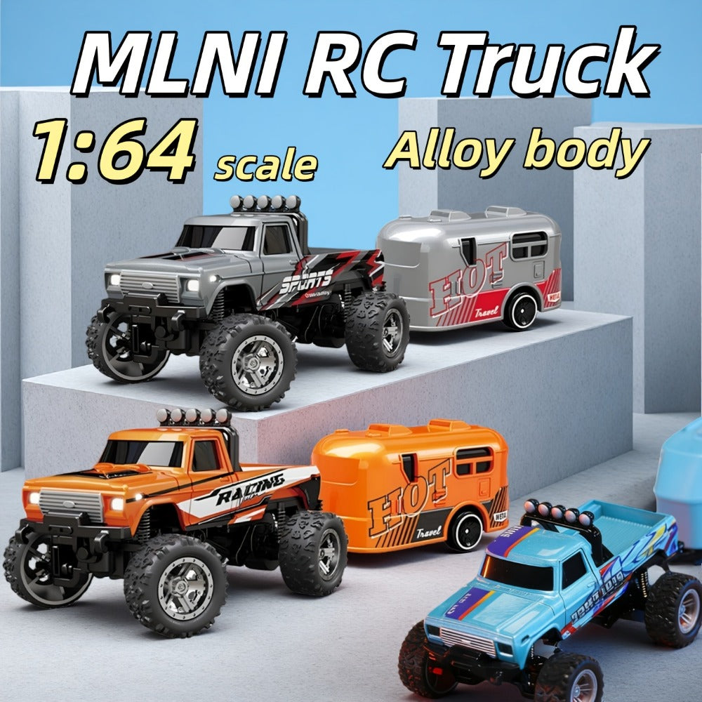Mini RC Off-Road Truck with Trailer 1:64 Scale Die-Cast Remote Control Car with the Listed Color, Size or Set Options for Eve