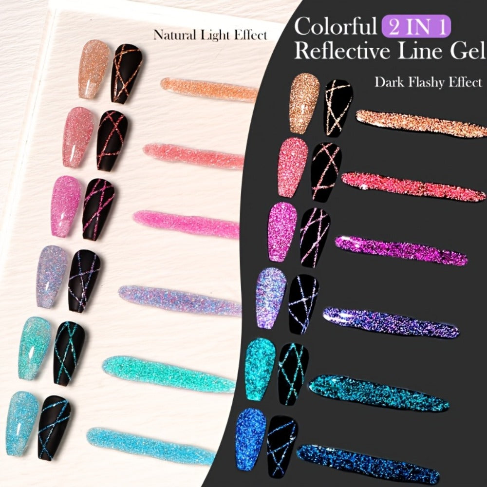 Reflective Line Nail Art Gel Set with Three 5ml LILYCUTE Bottles, Slim Liner Brushes and Two Color Group Options — image 6