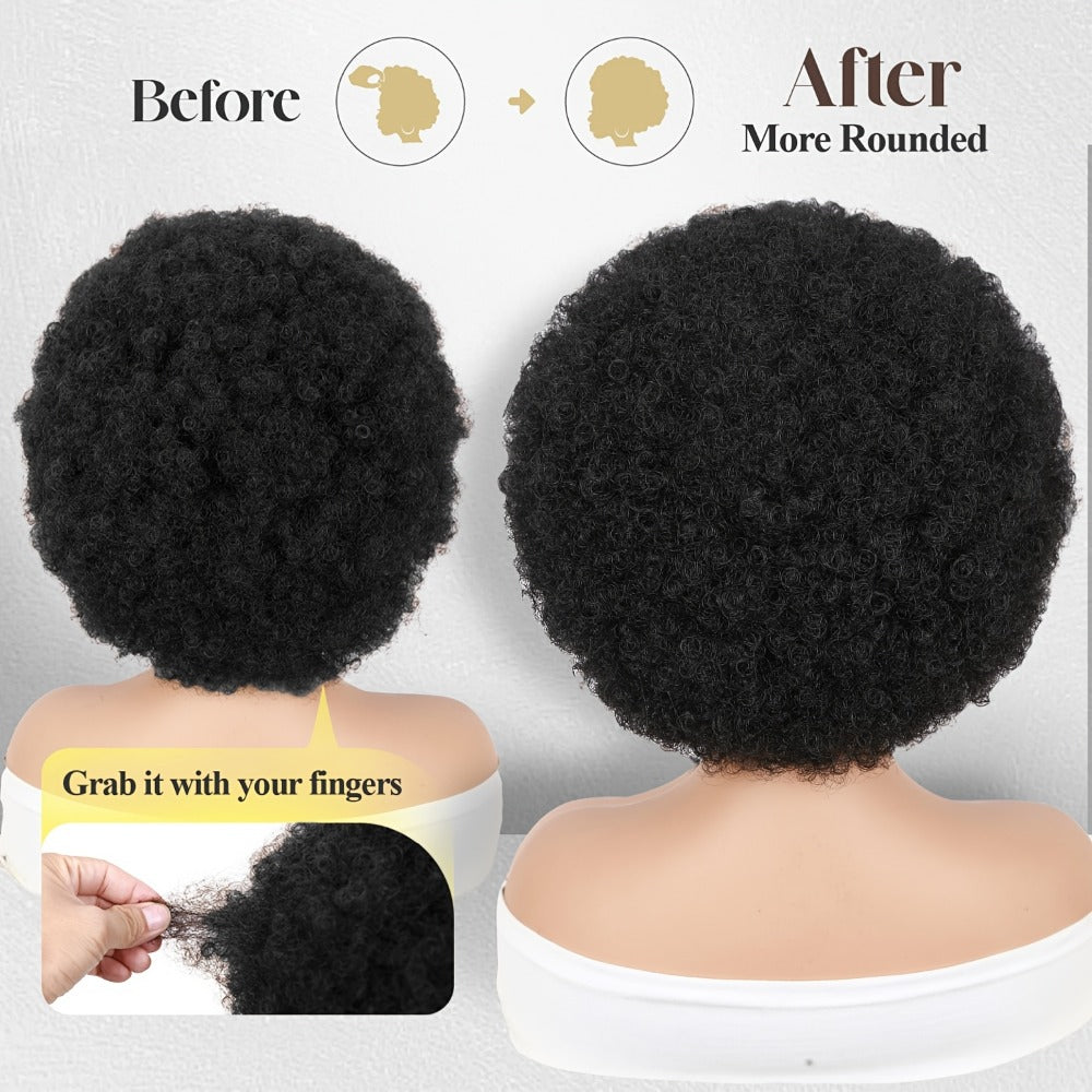 Afro Curly Headband Wig for Women Short Kinky Curly 180% Density – No Lace No Glue Synthetic Wig with Attached Headband, Heat