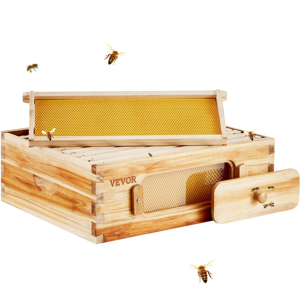 Beehive Kit 10 Frame Cedar Wood Bee Hive with Transparent Windows & Beeswax Coating, for Garden, Yard and Pest Management — i
