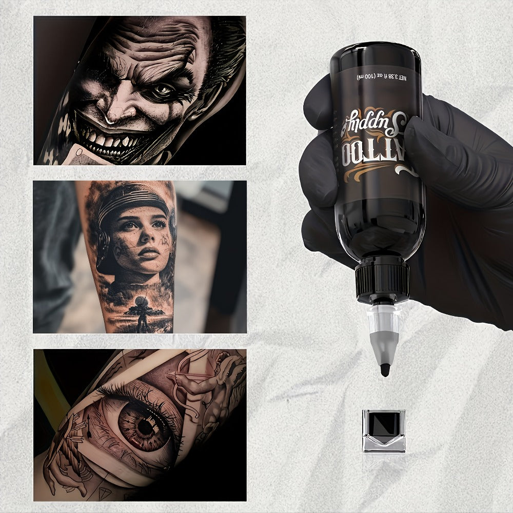Neebol Super Black Tattoo Ink Darkest Outlining Shading Blending Fade-Resistant Professional Body Art Pigment for Artists & B