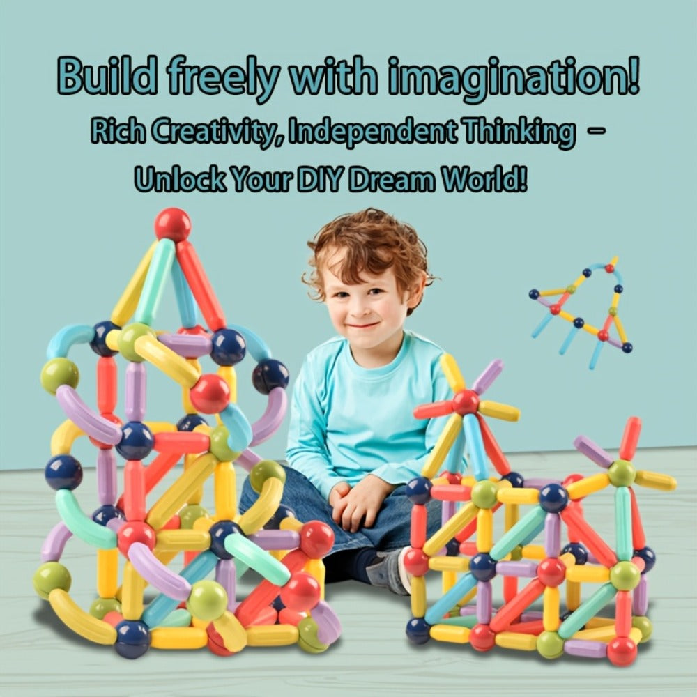62-Piece Magnetic Stick and Ball Building Set with Multicolor Curved Rods and Round Connectors — image 9