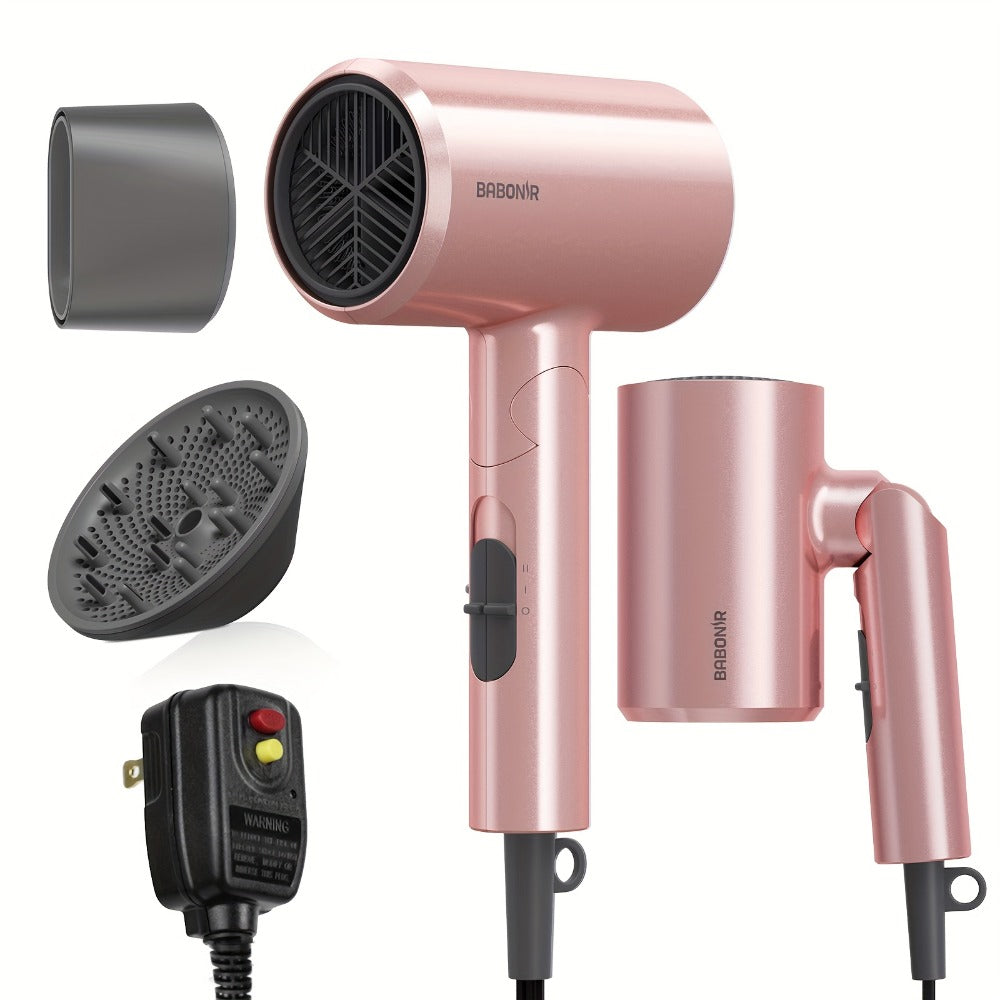 1875W Ionic Travel Hair Dryer Foldable with Diffuser & Concentrator Nozzle – Brushless Motor, 3 Heat Settings, 2 Speeds — ima