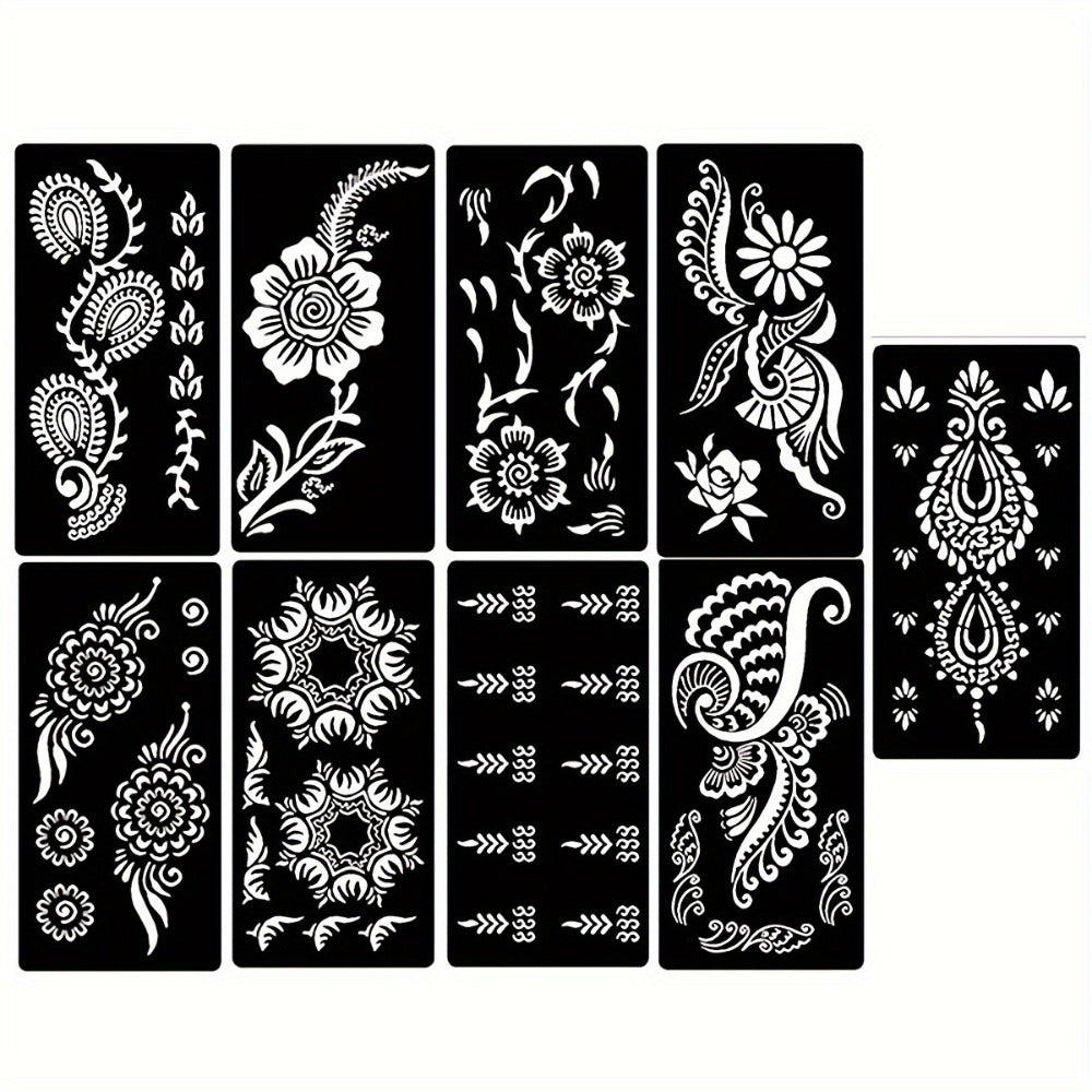 Nine-Sheet Reusable Tattoo Stencil Set with Long Floral and Henna-Style Pattern Cards in HN1 or HN2 — image 5