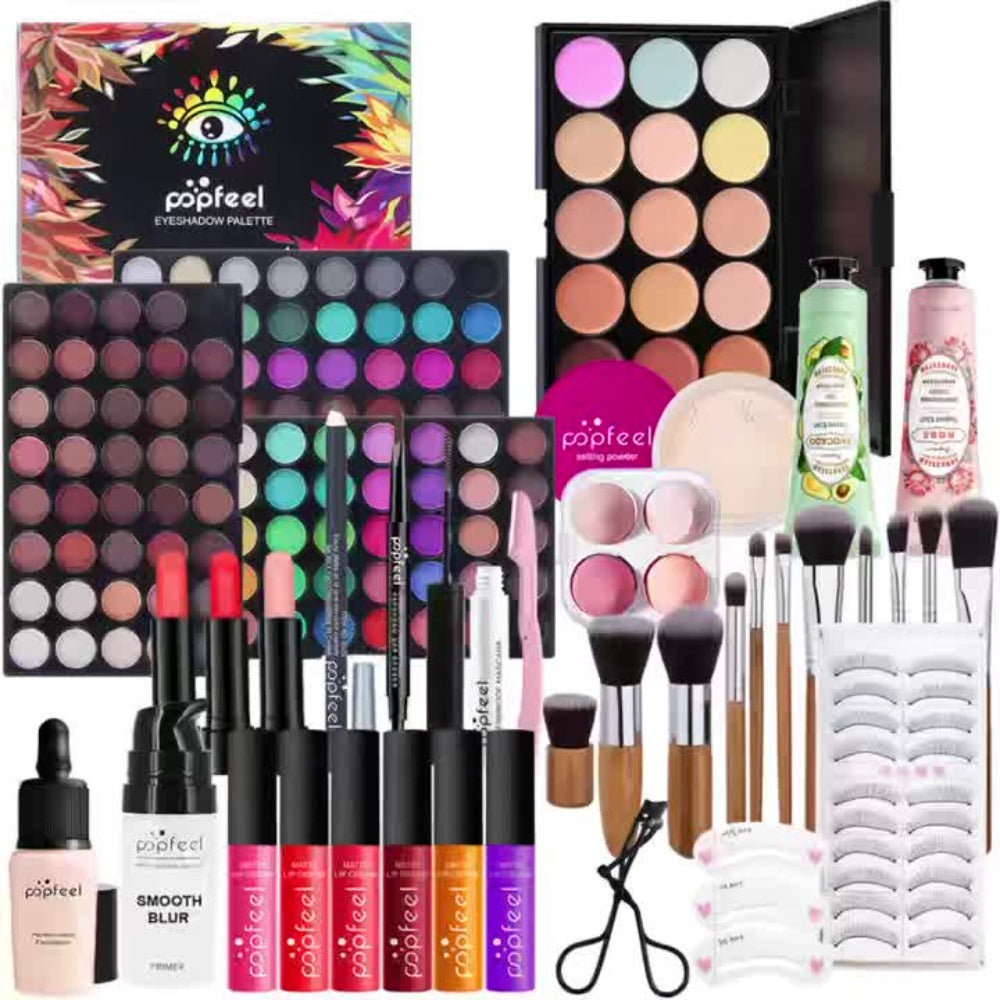 Makeup Gift Set POPFEEL 29-Color Eyeshadow Palette + Mascara + Eyeliner + Brow Pencil + Highlighter Powder + 7-Piece Brush Se