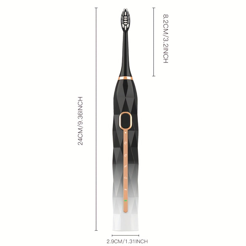 IPX8 Sonic Electric Toothbrush with 8 Replacement Brush Heads – Metal Shaft, USB Rechargeable 500mAh, Travel Case & Holder — 