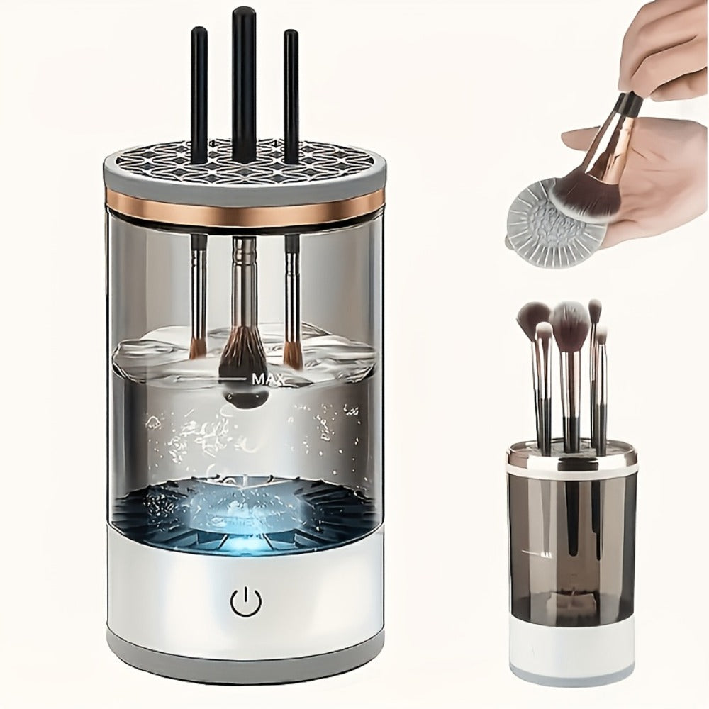 Electric Makeup Brush Cleaner & Dryer USB Powered Automatic Spinner Fast Drying Odorless Transparent Design Dual-Section Brus