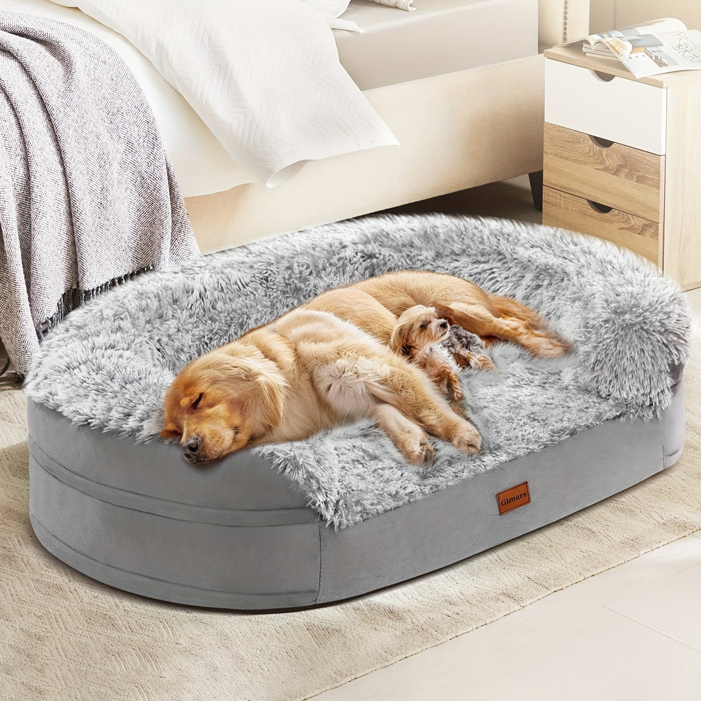 Egg-Crate Foam Dog Bed with Plush Bolsters and Rectangle or Semicircle Large-Size Shape Options — image 12