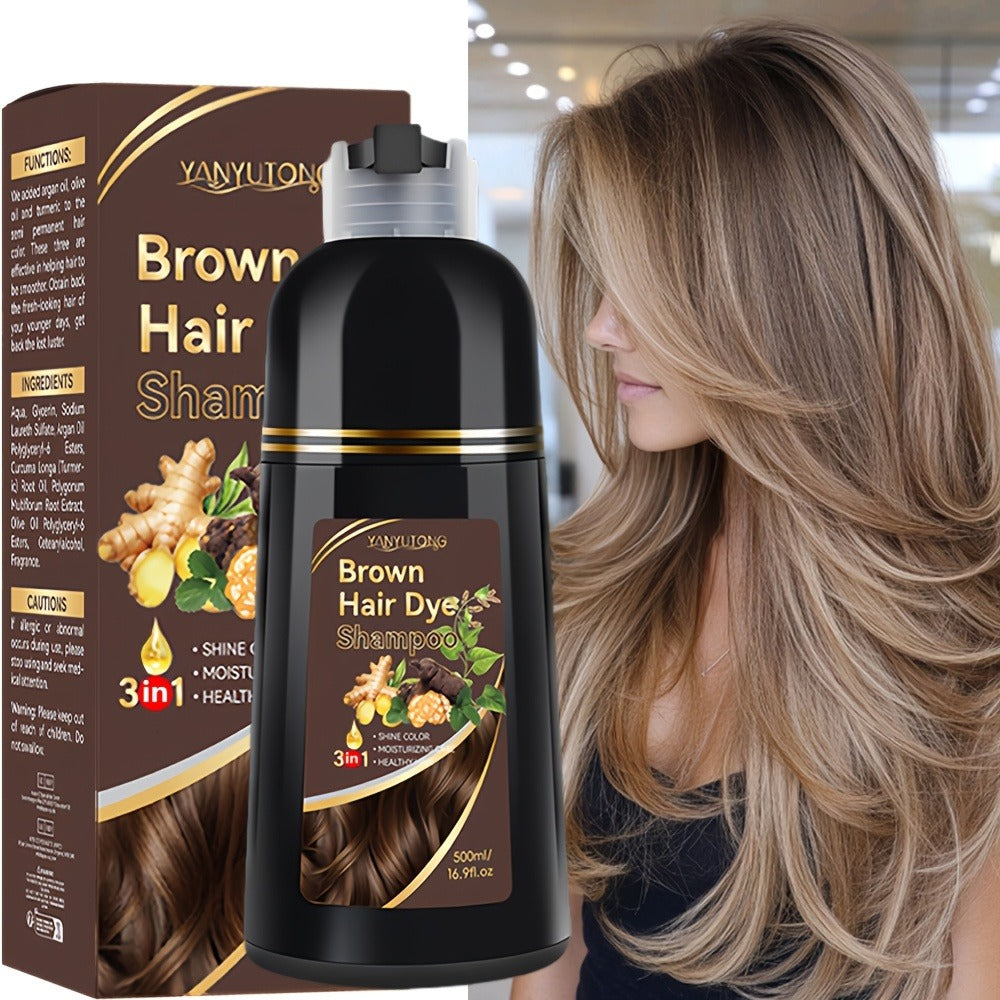 Hair Dye Shampoo, YANYUTONG 500ml Bottle with Black, Brown, Chestnut Brown and Red Shade Options — image 5