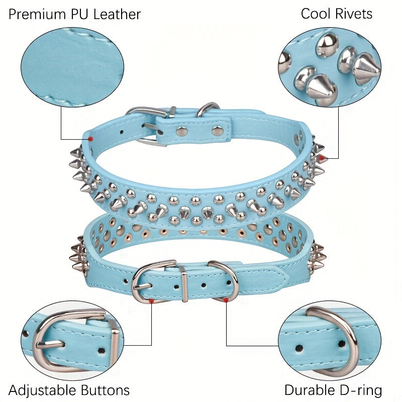 Rivet-Studded Dog Collar and Matching Leash Set with Metal Buckle, Five Colors and XS–XXL Sizing — image 3