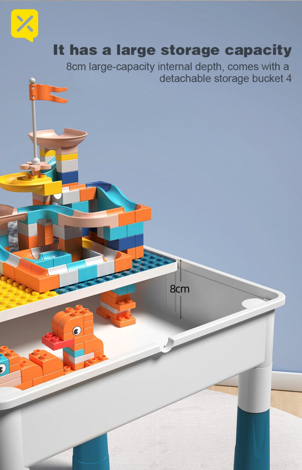 Kids Activity Table Building Blocks LEGO Compatible Play Table for Toddlers, Durable ABS Plastic Space-Saving Corner Design —