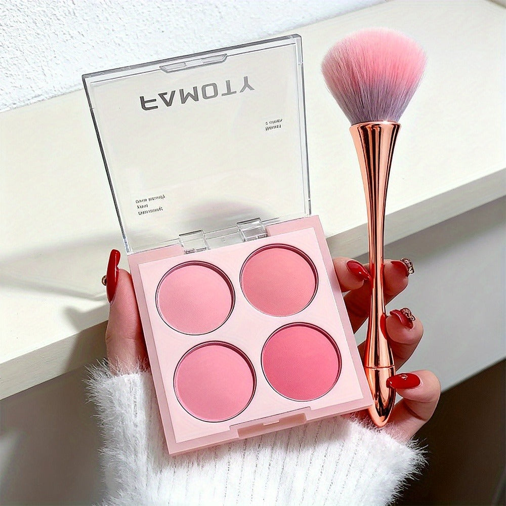 Blush Palette with Brushes Set 4-in-1 – Low Saturation Matte Powder Soft Gradient Finish, Buildable Coverage for Cheeks & Eye