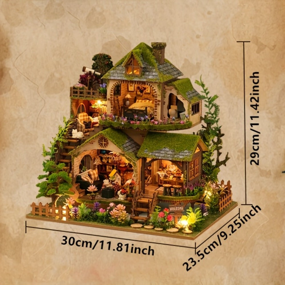 Wooden Forest Hut Miniature Model Kit with Multi-Level Cabin Scene, Lighting Details and Forest Adventures Label — image 8
