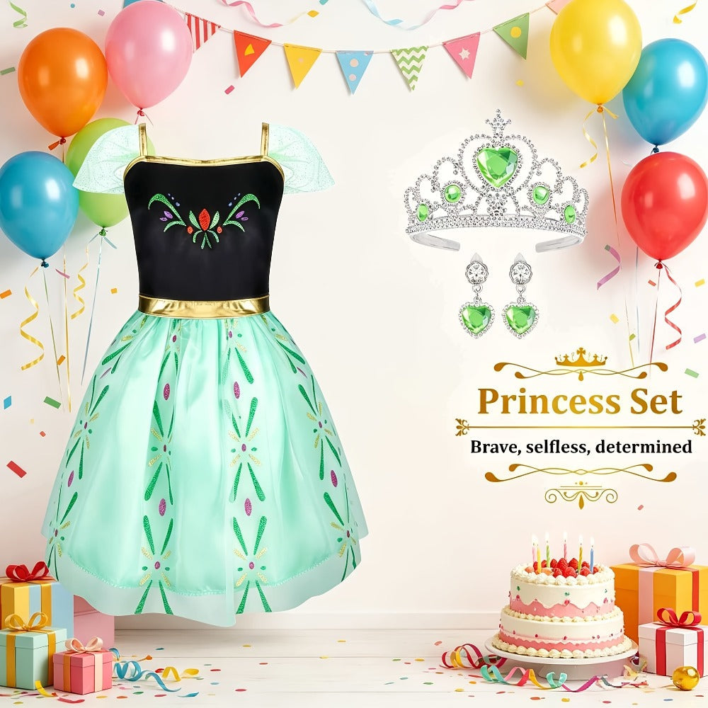 Girls Princess Dress Up Costume Set 14pcs, 5 Role Play Outfits with Crowns, Earrings & Storage Box — image 10