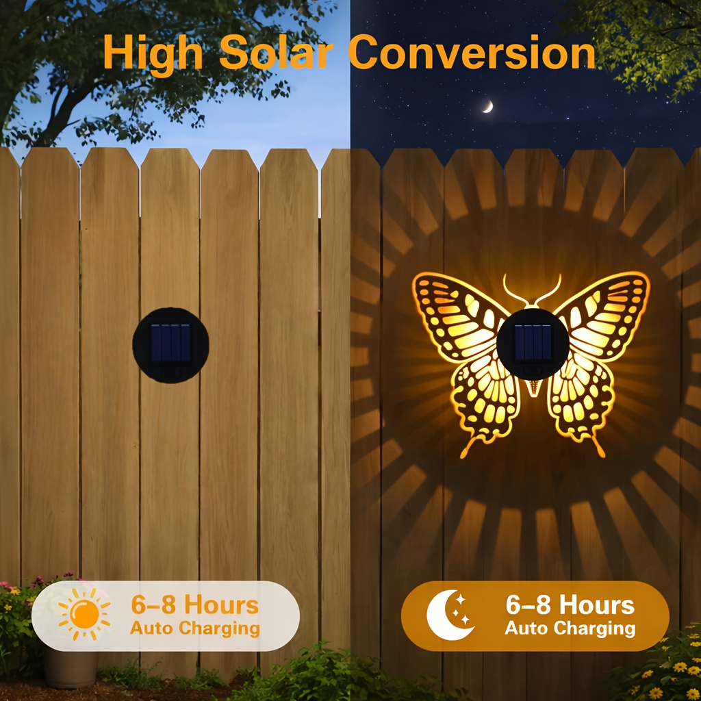 Two- or Four-Piece Solar Butterfly Fence Lantern Set with Metal Cutout Shades, 16 x 7.8 x 8.5cm Each — image 6