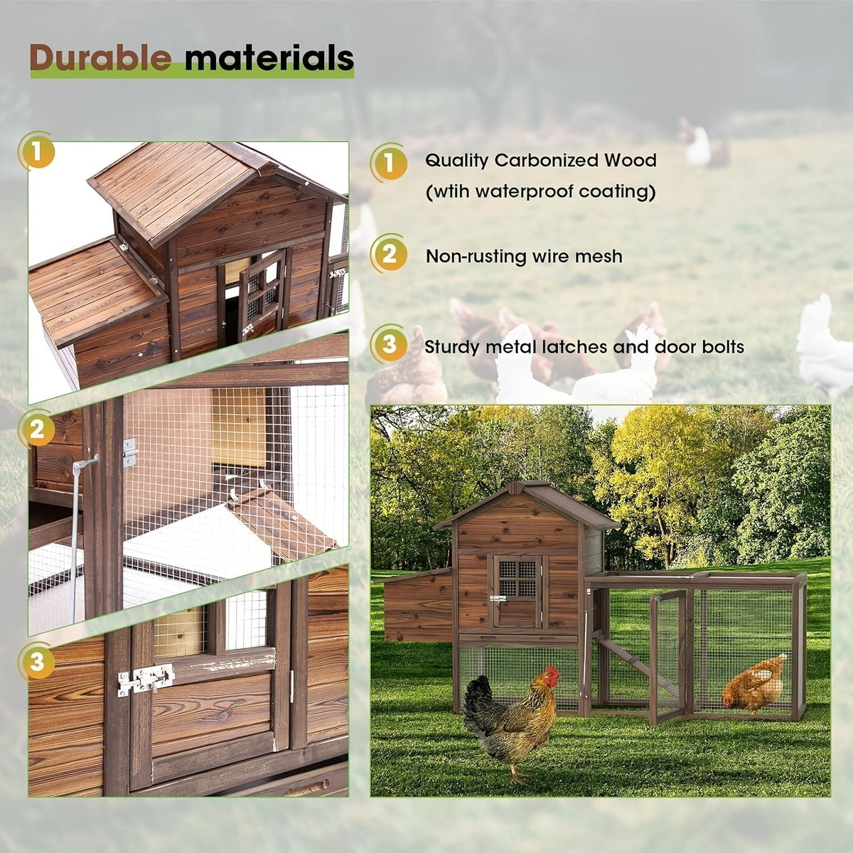 Chicken Coop, Wooden Outdoor Rabbit Duck Small Animal Poultry Cage for Garden, Patio and Yard Use — image 4