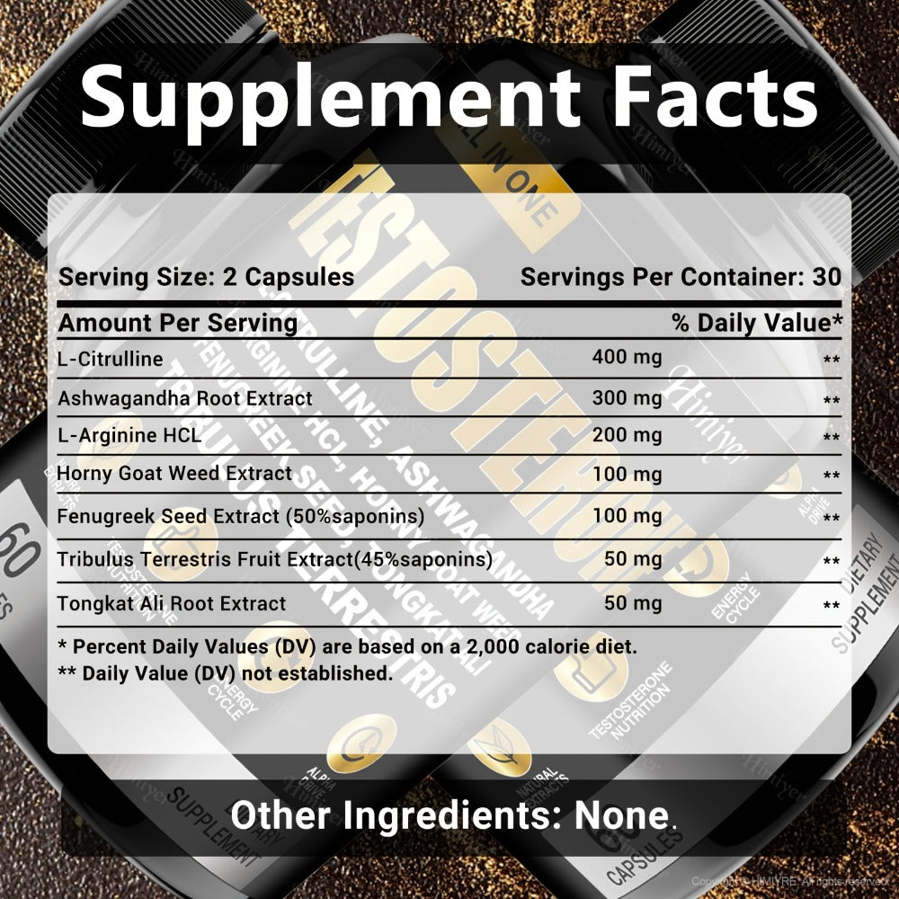 Tongkat Ali Testosterone Booster for Men with Tribulus, Fenugreek & L-Arginine - Plant-Based Natural Supplement for Strength 