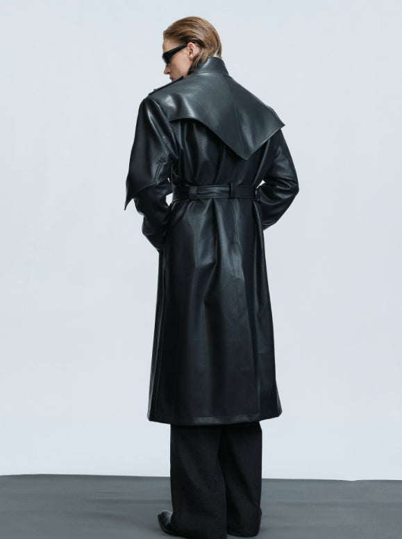 Waist-tight Copper Coin Buckle Below The Knee Trench Coat