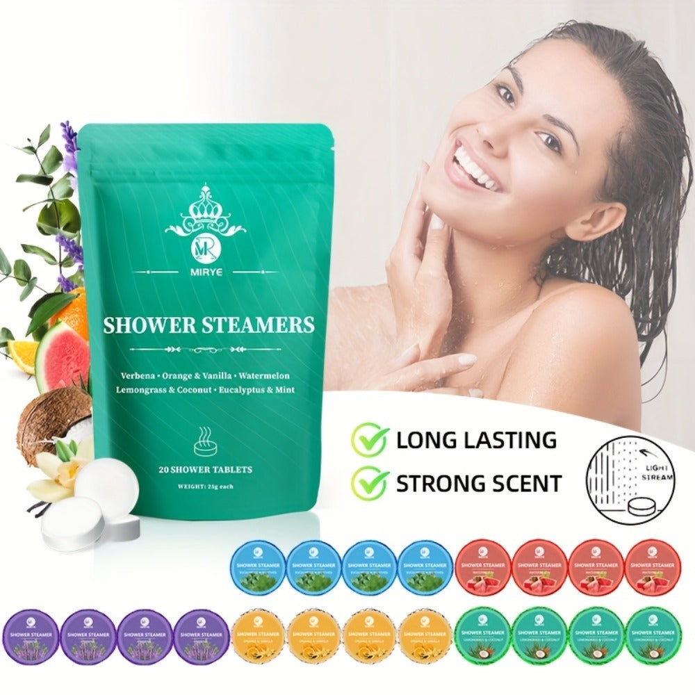 Twenty Assorted Shower Steamer Tablets with Six Fragrance Labels in a Teal Resealable Gift Bag — image 1