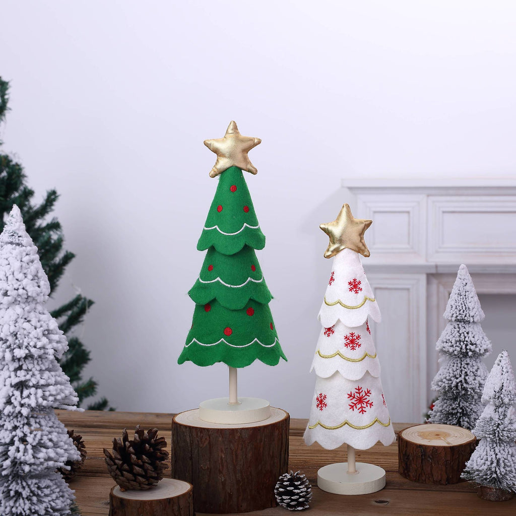 Cute Christmas Tree Fabric Wooden Display Window Desktop Christmas Embroidery Snowflake Decoration
