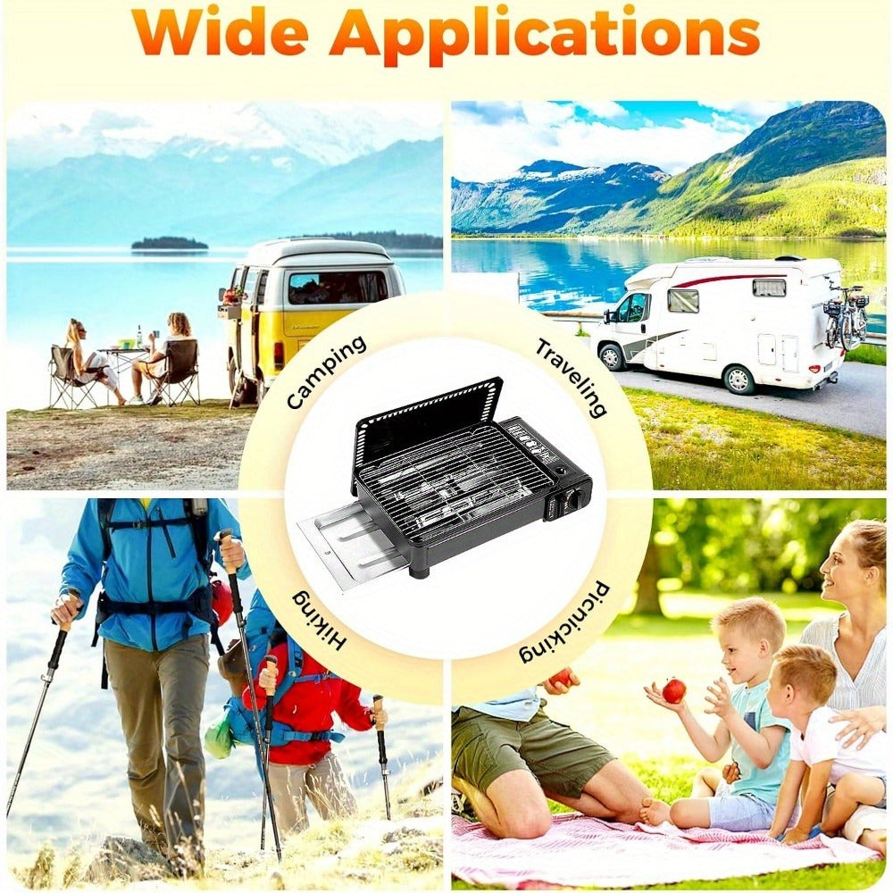 Black Dual-Fuel Tabletop Camping Grill Stove with Butane and LPG Inlets, 41.5 x 28 cm Body and Carrying Case — image 9