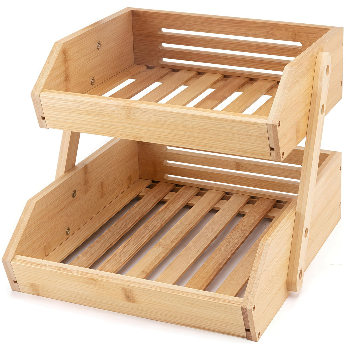Fruit Basket Stand 2 & 3 Tier Wooden Countertop Organizer Large Capacity Kitchen Storage for Fruits Vegetables Bread Produce 