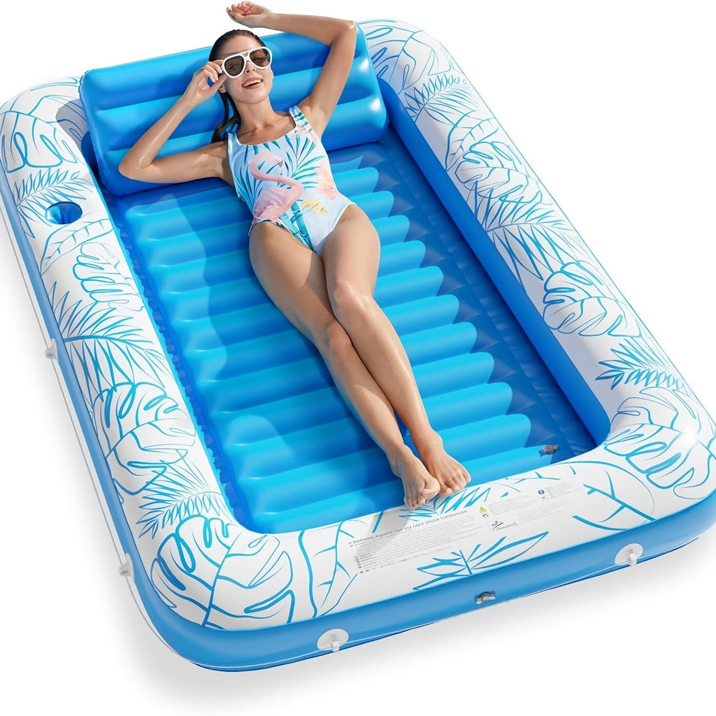 Tanning Pool Float 4-in-1, Inflatable Sunbathing Lounger with Detachable Pillow, Cup Holder & Wrap Rope — image 10