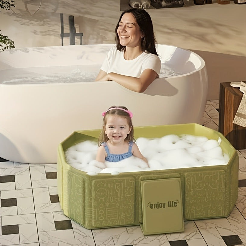 Foldable Baby Bathtub Portable Newborn Infant Tub with Drain Hole, Anti-Slip Base & Durable Multi-Functional Design for Home 