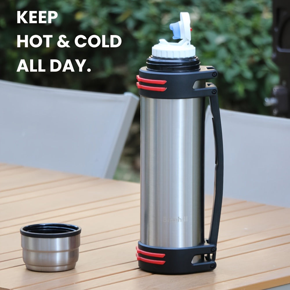 2000ml Stainless Steel Water Bottle Flask with Cup-Style Cap, Rigid Side Handle and Shoulder Strap — image 10