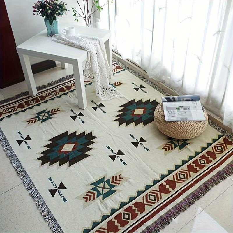 Woven Picnic Blanket with Cream Geometric Bohemian Pattern and 35.43 x 70.86 or 51.18 x 70.86-Inch Sizes — image 10