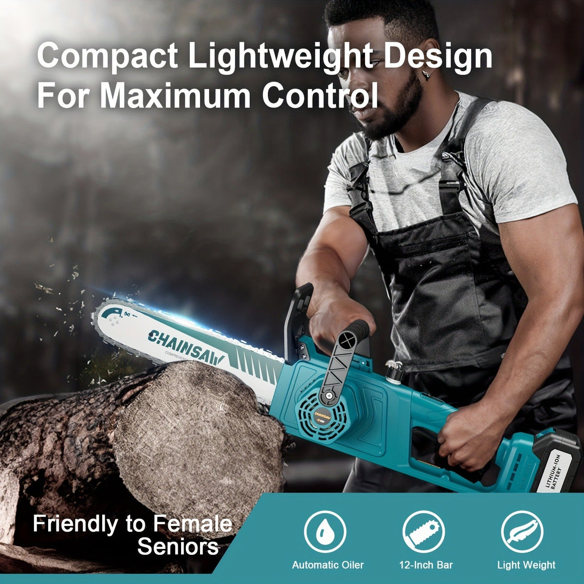 Cordless Brushless Chainsaw with 6- or 12-Inch Bar, One- or Two-Battery Kits in Purple, Green, Teal or Yellow — image 12