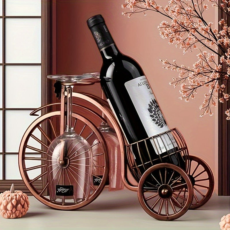 Bicycle-Shaped Tabletop Wine Rack with One Bottle Cradle and Two Stemware Holders in Copper-Tone Finish — image 8