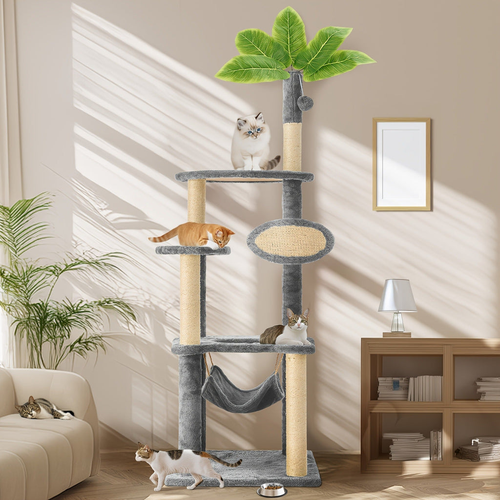 55-Inch Plant-Style Cat Tree with Platforms, Round Pass-Through Perch, Hammock and Four Colors — image 19