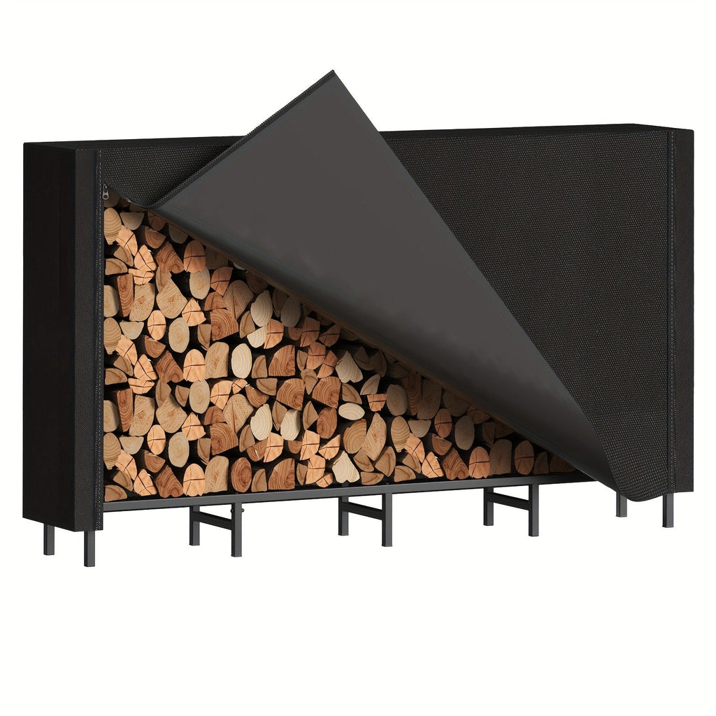 Firewood Rack Heavy Duty Adjustable – Outdoor & Indoor Log Holder with Cover, A-Frame Steel Wood Storage Stand for Fireplace,